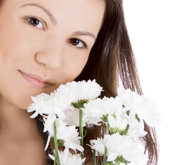 Szexi nő, fehér virág. — Stock Fotó