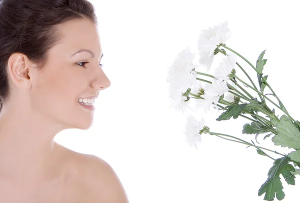 Sexy Frau mit einer weißen Blume. — Stockfoto
