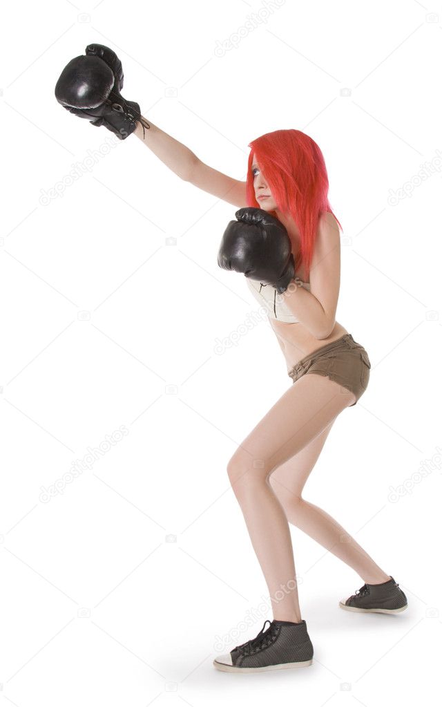 Red-hair girl kick boxer