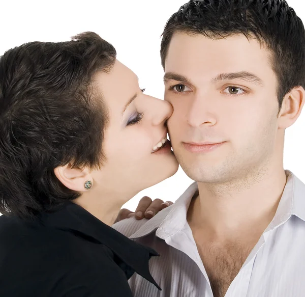Brightly picture of a smiling young couple in love — Stock Photo, Image