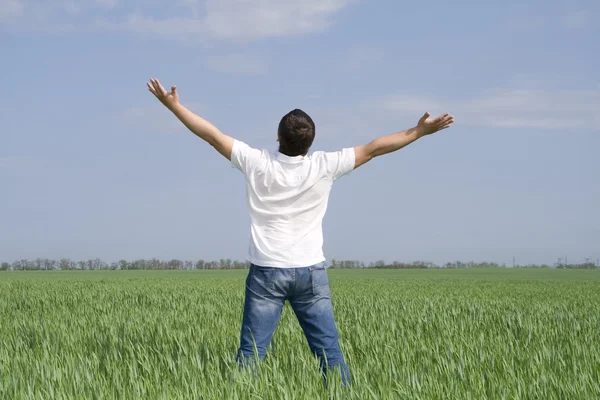 Man take energy from nature in the meadow — Stock Photo, Image