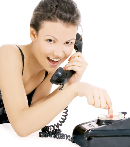 Young alluring girl calling at the phone — Stock Photo, Image