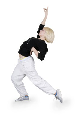 Teenage girl dancing hip-hop over white background clipart