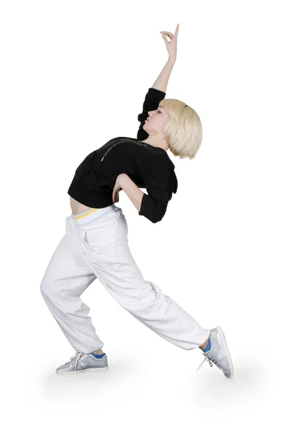 Ragazza adolescente che balla hip-hop su sfondo bianco — Foto Stock