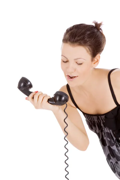 Mladá svůdná dívka volání na telefon — Stock fotografie