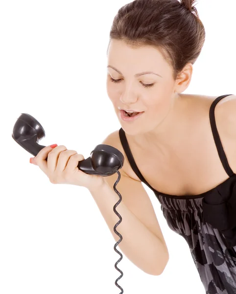 Δελεαστικός κοπέλα κλήση στο τηλέφωνο — Φωτογραφία Αρχείου