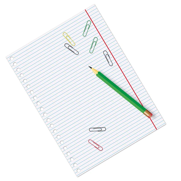 Пустой лист бумаги из блокнота и карандаша — стоковый вектор