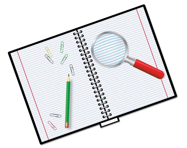 Notebook a Lupa — Stockový vektor