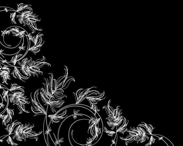 Esquisse florale blanche sur fond noir — Image vectorielle