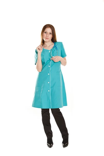 Médica feminina de uniforme verde — Fotografia de Stock