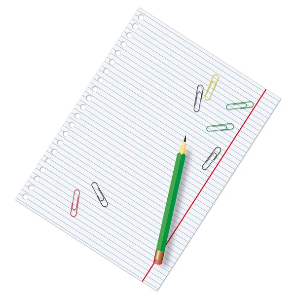 Prázdný list papíru ze zápisník a tužku — Stockový vektor