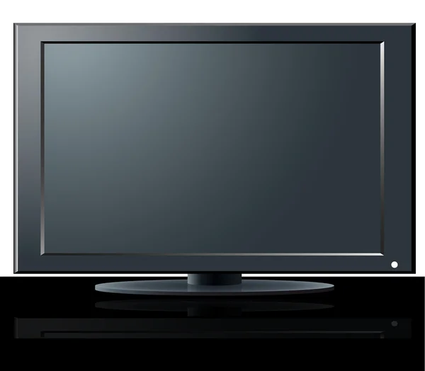 LCD телевізор на чорному полірованому столі — стоковий вектор