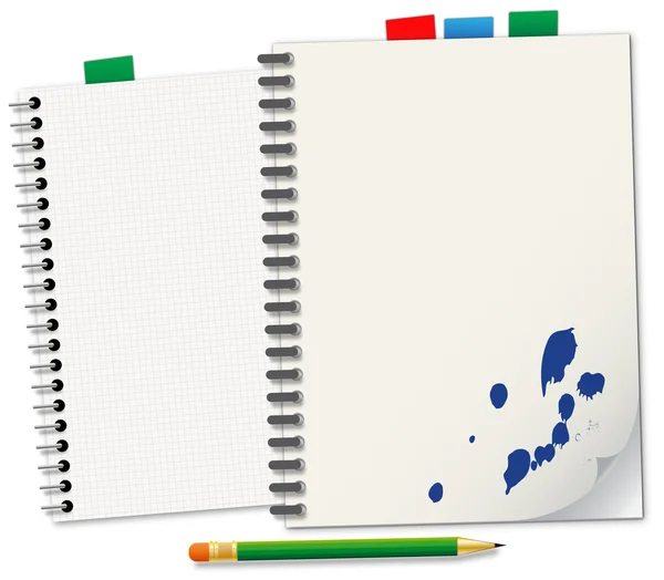 Notebook ve yeşil kalem - bir çizim tasarım projesi — Stok Vektör