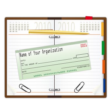 Organizer with pen and cheque book clipart