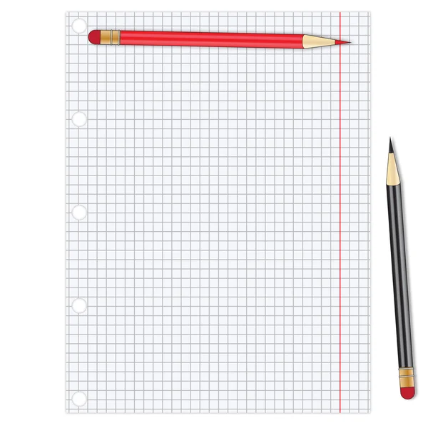 Hoja de papel blanco con lápices — Vector de stock
