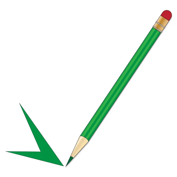 Ilustracja zielony ołówek i zielony znak — Wektor stockowy