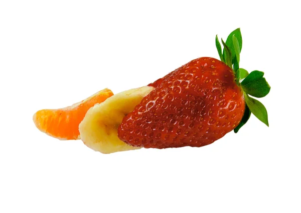 Erdbeeren mit Banane und Tangerin — Stockfoto