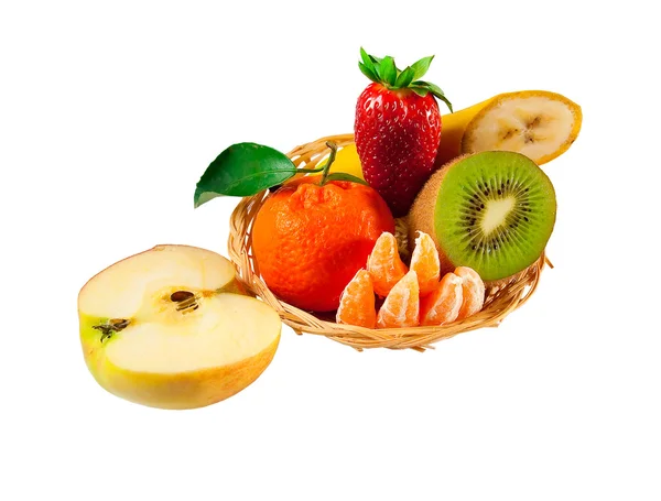フルーツ プレート： イチゴ、キウイ、リンゴ — ストック写真