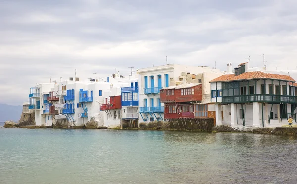 Little Venice on Mykonos in clouds — Stock Photo, Image