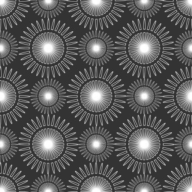 Seamless decorative pattern with symbolic suns.