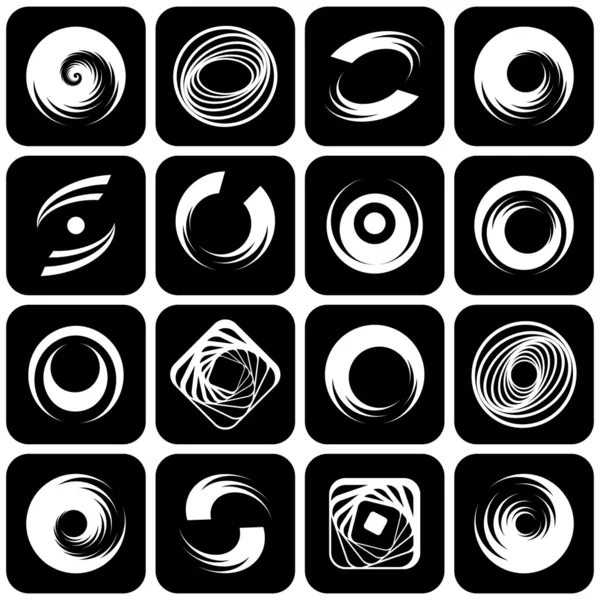 Gestaltungselemente gesetzt. abstrakte Ikonen mit Spiralbewegung. — Stockvektor