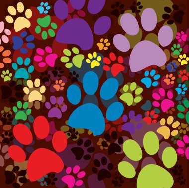 Dark background with colored paws clipart