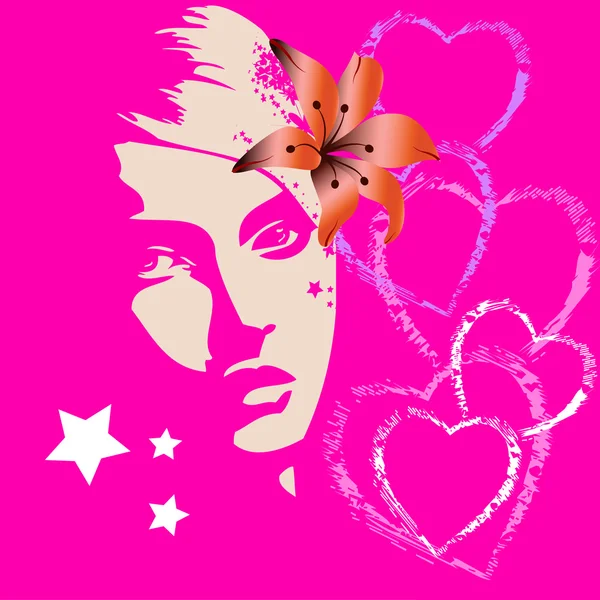 Девочка-валентинка с цветочком на розовом — стоковое фото