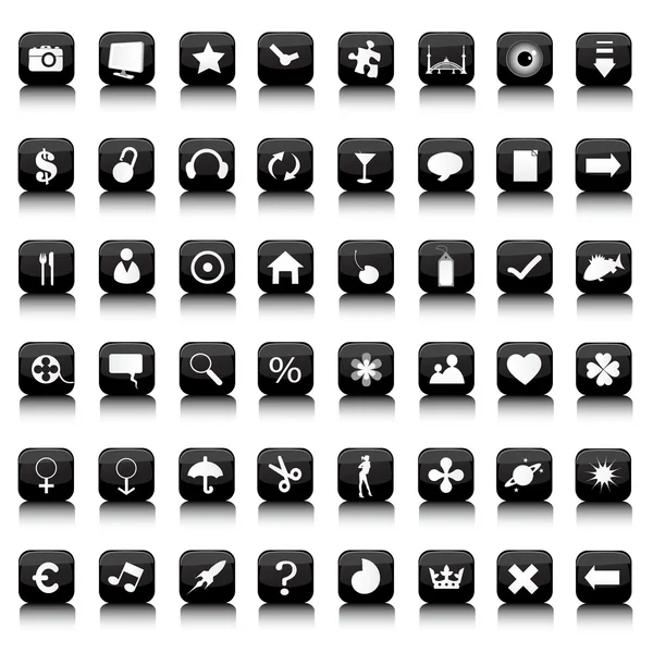 Svarta och vita ikoner och knappar samling — Stockfoto