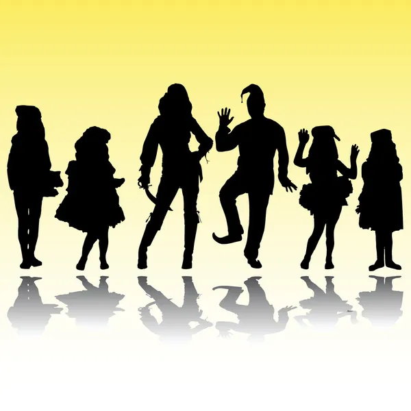 Man woman and children silhouettes in costumes — Stock Photo, Image