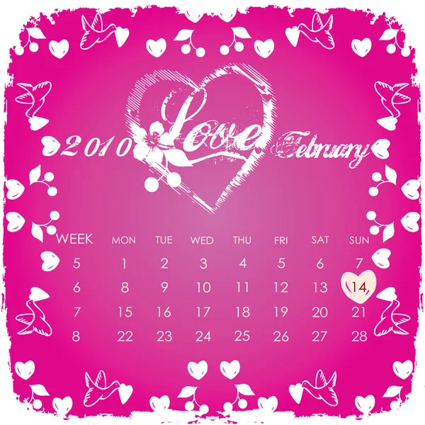 Valentine calendar 2010 on pink — Stock Photo, Image