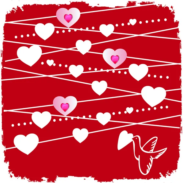 Sevgililer günü kartı ile kalpleri ve kuş — Stok fotoğraf