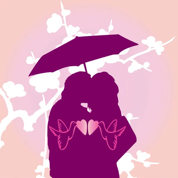 Valentinskarte mit Pärchensilhouette — Stockfoto