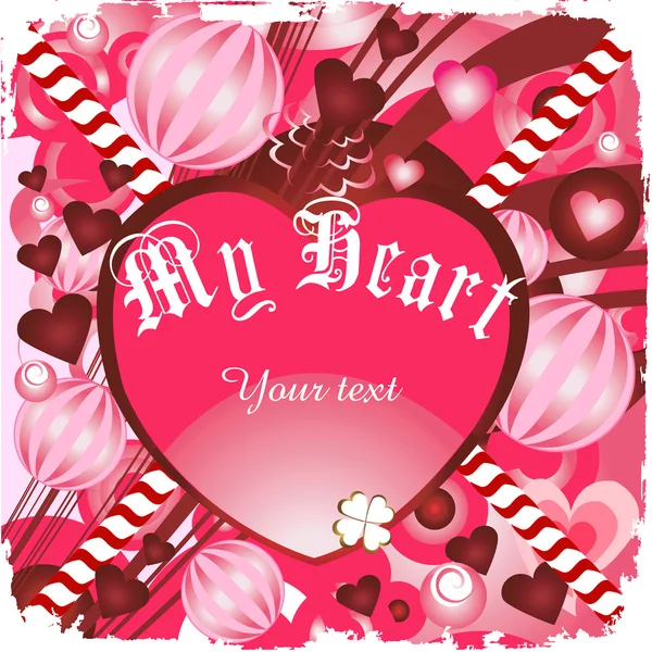 Cartão Valentim com corações rosa e vermelho — Fotografia de Stock