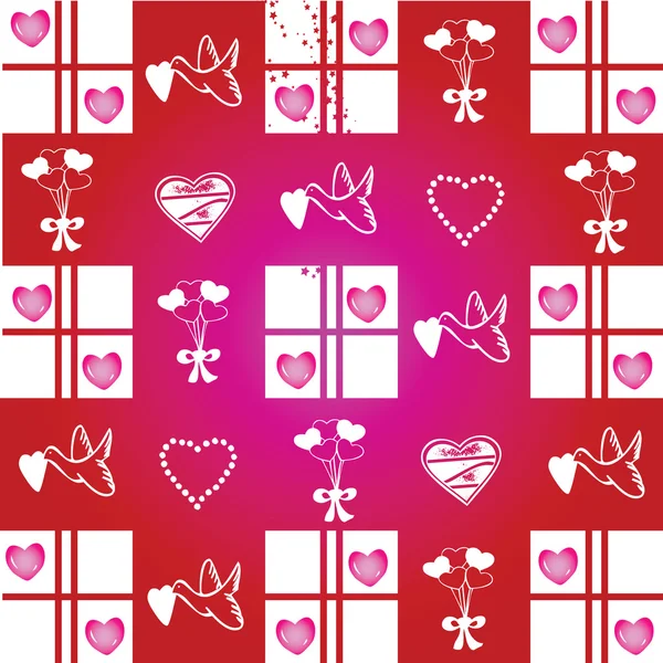Alla hjärtans mönster mot röd bakgrund — Stockfoto