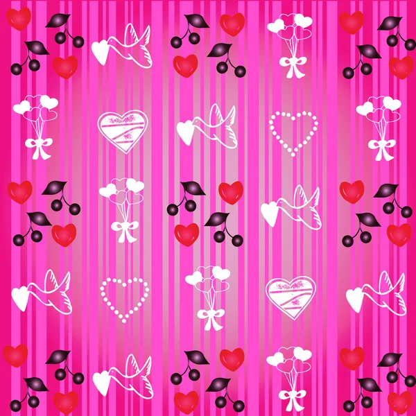 Patrón de San Valentín sobre fondo rosa rayado — Foto de Stock