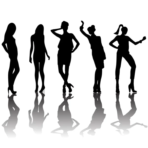 5 vrouwen silhouetten met mode houding — Stockfoto