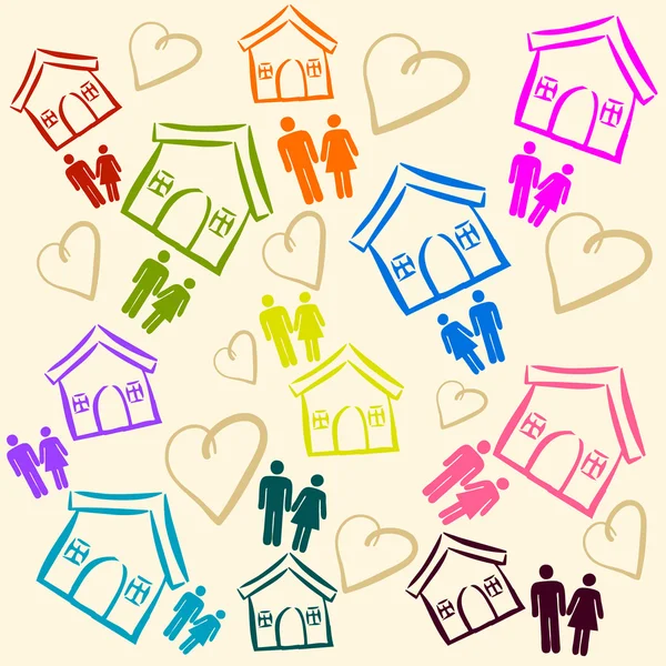 Background with houses, and hearts — Stock Photo, Image