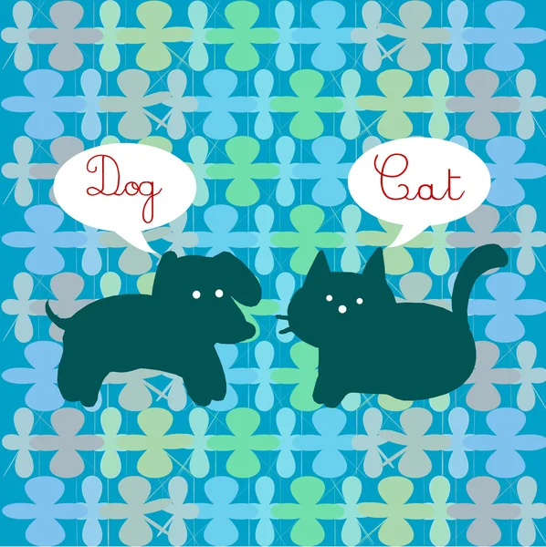 Kat en hond op pastel achtergrond — Stockfoto