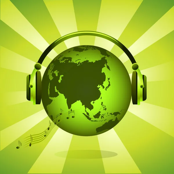 Globo de terra verde com fones de ouvido — Fotografia de Stock
