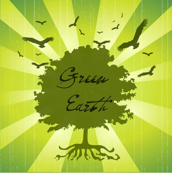 Зеленое дерево на фоне птиц — стоковое фото