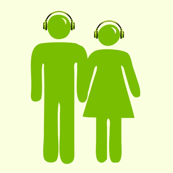 Zielona ze słuchawkami — Zdjęcie stockowe