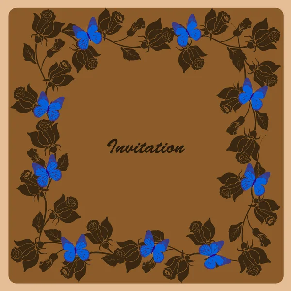 Convite vintage com borboletas azuis — Fotografia de Stock