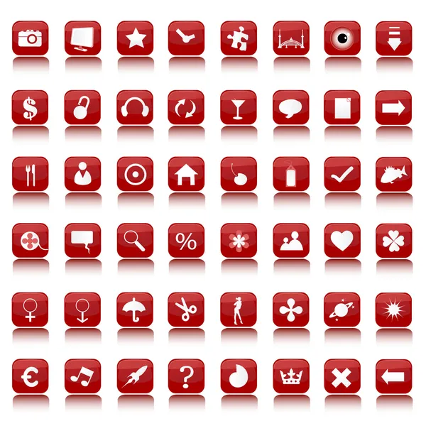 Коллекция красных и белых иконок и кнопок — стоковое фото