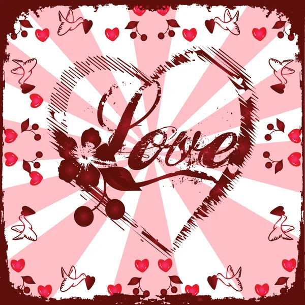 Valentinskarte mit Grunge-Rahmen und Liebe — Stockfoto