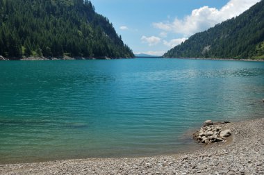 Summer panoramic view of alpine lake clipart