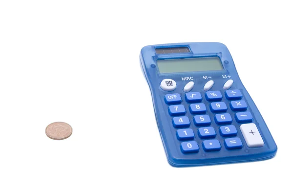 Blue Kalkulačka a jeden cent — Stock fotografie