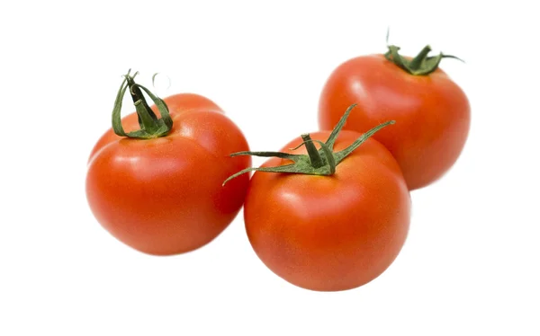 Три помидора на белом фоне — стоковое фото