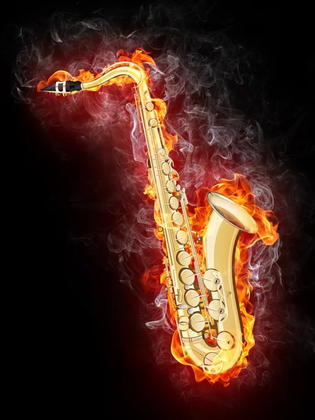 Saxofoon in vlam — Stockfoto