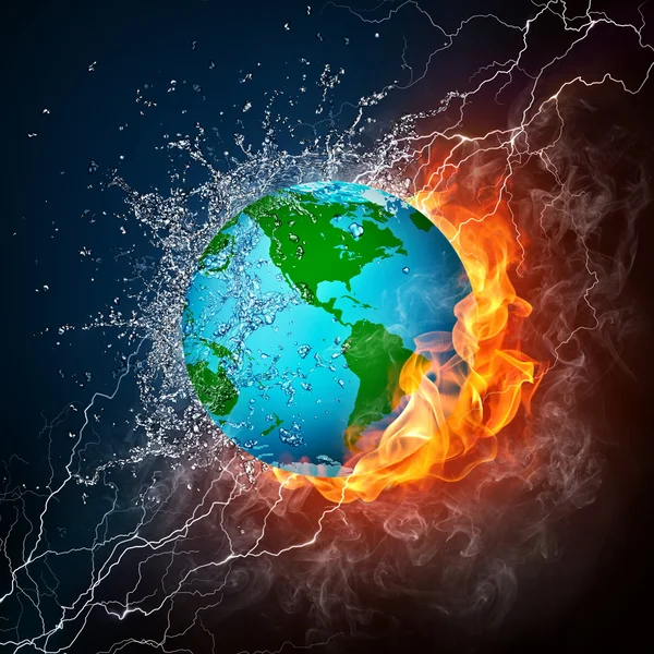 Globus in Flammen und Wasser — Stockfoto