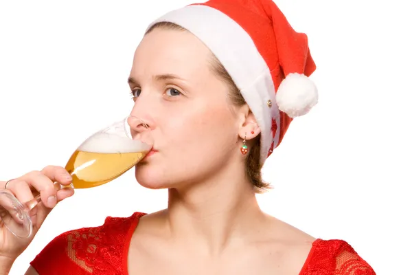 stock image Christmas woman drinking champagne